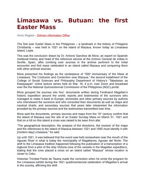 Limasawa vs. Butuan: the first Easter Mass.